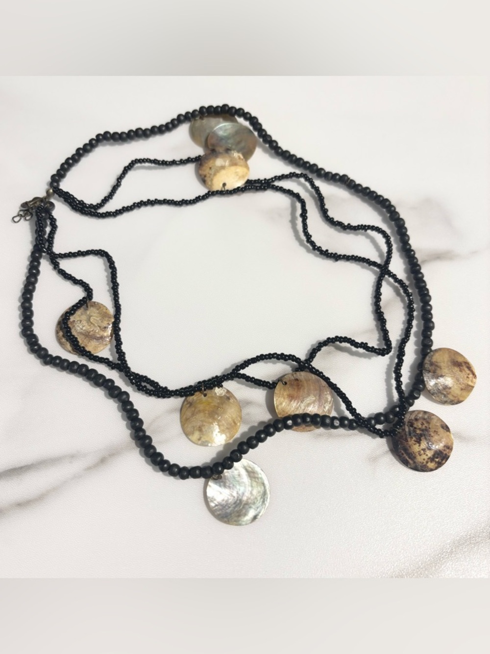 Mother of Pearl Multi Strand Bead Necklace Pendant Vintage 90s EUC